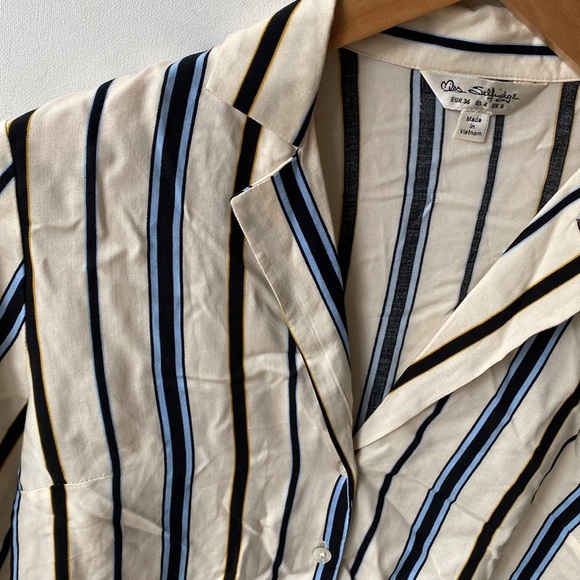 Miss Selfridge striped button down long-sleeve tie front crop top, Size 4 - Picture 2 of 6